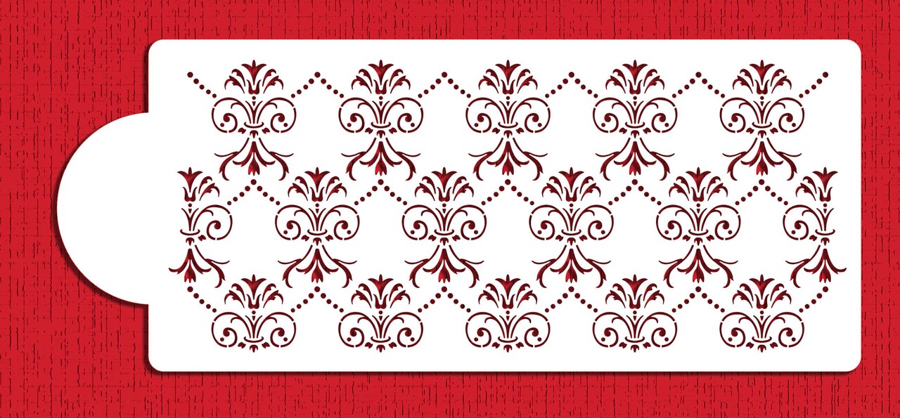 Beaded Elegant Damask Cake Side Stencil | C1047 by Designer Stencils | Cake Decorating Tools | Baking Stencils for Royal Icing, Airbrush, Dusting Powder | Reusable Plastic Food Grade Stencil for Cakes | Easy to Use &#x26; Clean Cake Stencil